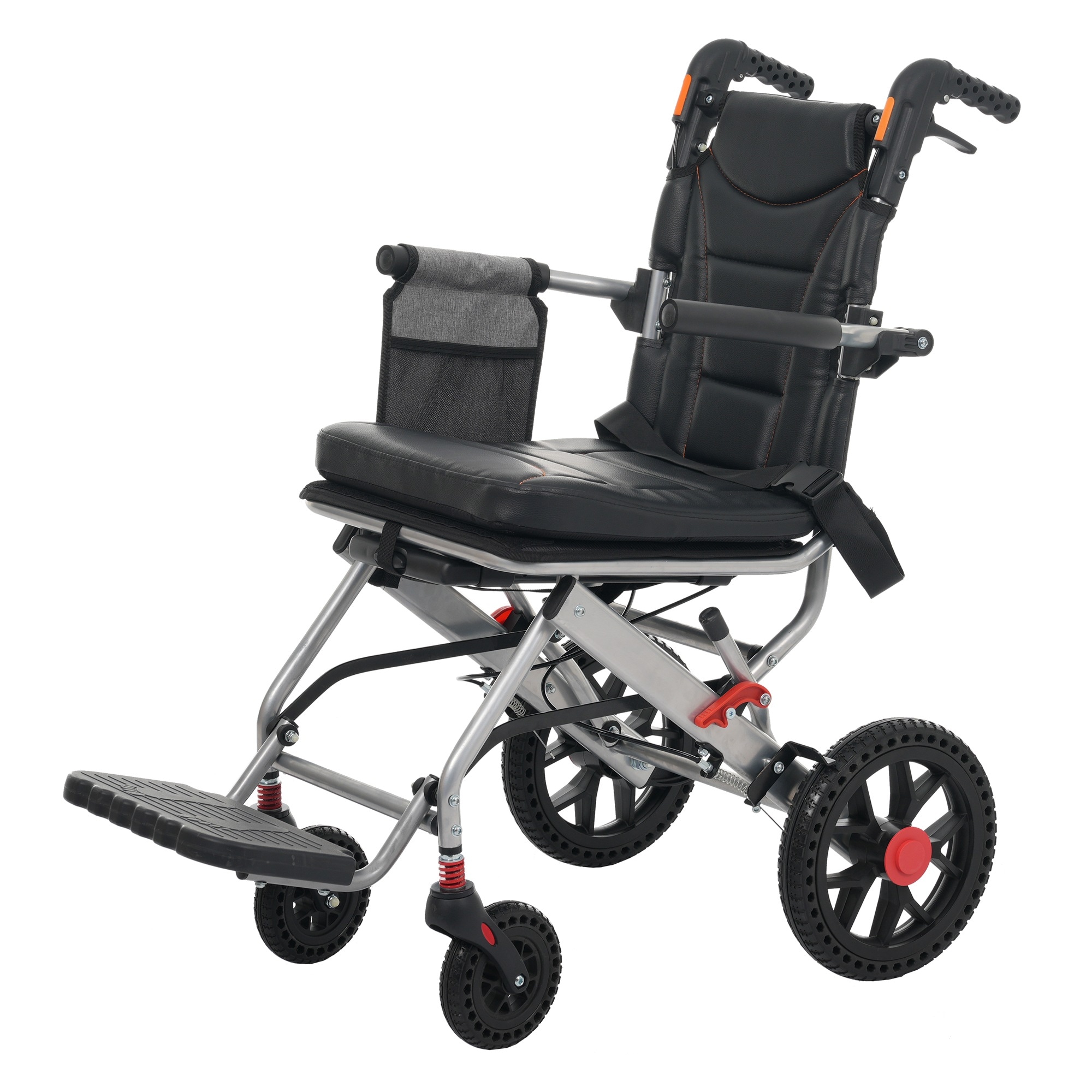 2034車椅子 アルミ製 超軽量 機内持ち込み キャリーハンドル 自立可能 介助ブレーキ付き コンパクト 折りたたみ可能 座面付き 四輪 介助用 キャスター付き 介護用品 自立式 軽量車椅子 おしゃれ