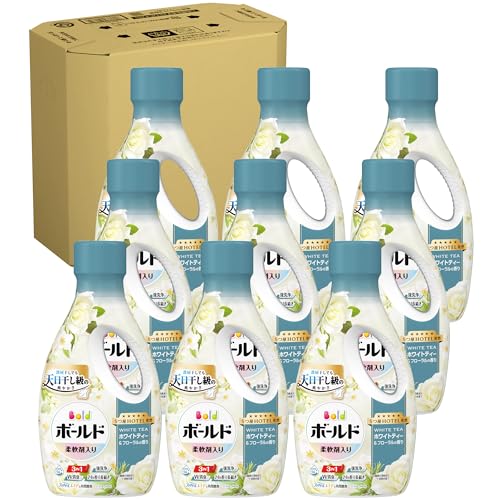 ボールド 柔軟剤入り 洗濯洗剤 液体 ホワイトティー＆フローラルの香り 本体 680g×9本 [ケース品]