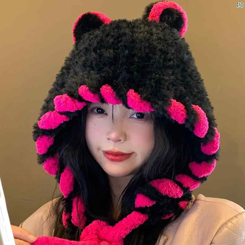 レディースファッション　ファッション小物　オシャレ かわいい クマ 耳 帽子 秋冬 韓国 暖かい 耳保護 ニット ウール