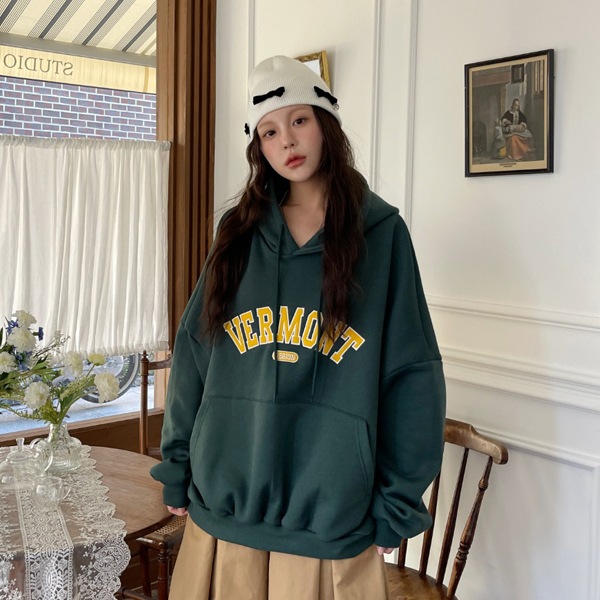 韓国ファッション バーモント プリンティング ポケット オーバーフィット フード Tシャツ