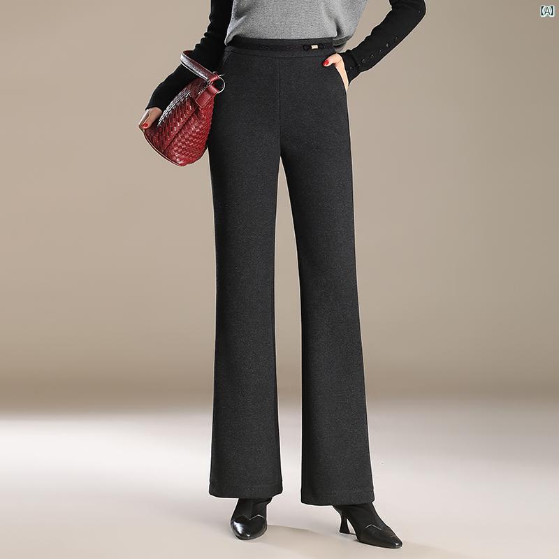 レディース　ファッション　オシャレ　シンプル 秋冬 ウール ブーツ カット パンツ ハイウエスト スリム ドレープ カジュアル フレアパンツ スーツ フロア レングス