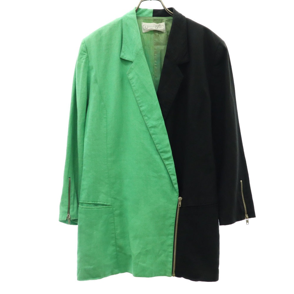 ジョセフビトン 80s 90s オールド 長袖 バイカラー ジップ テーラードジャケット E44 グリーンxブラック Joseph Bitton 袖ジッパー 肩パット付き レディース