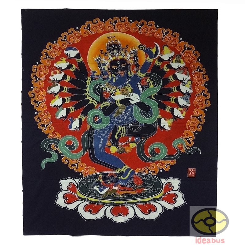ろうけつ染めの絵 Art Wall Home Decor Hanging Batik Tapestry Colorful Mandkesvara Hevajra Buddha 140x115cm