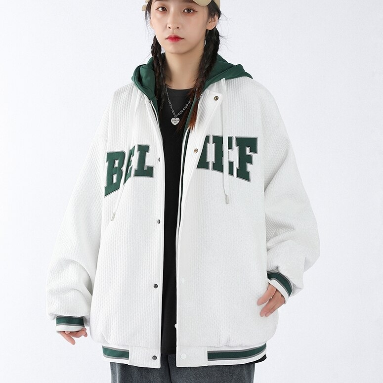 アウター レディース ジャケット 袖あり 長袖 野球 ジャージ フード付き ツートンカラー メンズライク おしゃれ 大人可愛い スタイリッシュ 美シルエット 韓国 上品 トレンド 普段使い 韓国