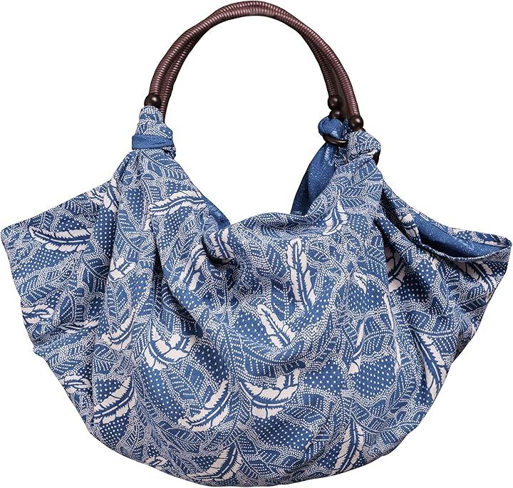 互換品 藍染め 風呂敷 持ち手 ハンドル セット 大判 100cm 風呂敷バッグ 大判風呂敷 おしゃれ 花柄 JS026(シダ, 100 x 100 cm)