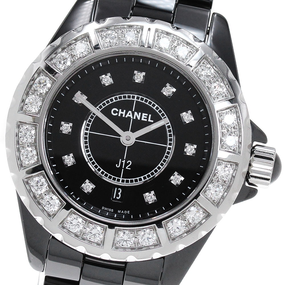シャネル CHANEL H2427 J12 11P ラージダイヤベゼル クォーツ レディース 箱・保証書付き メーカーOH済み_841430【中古】