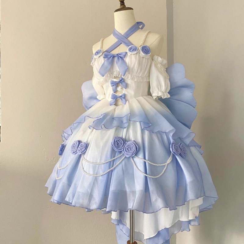 3日出荷 グラデーションピンクライト 花嫁 透かし彫り前短後細閃 ロリータ ハロウィン 仮装 春服 レディース
