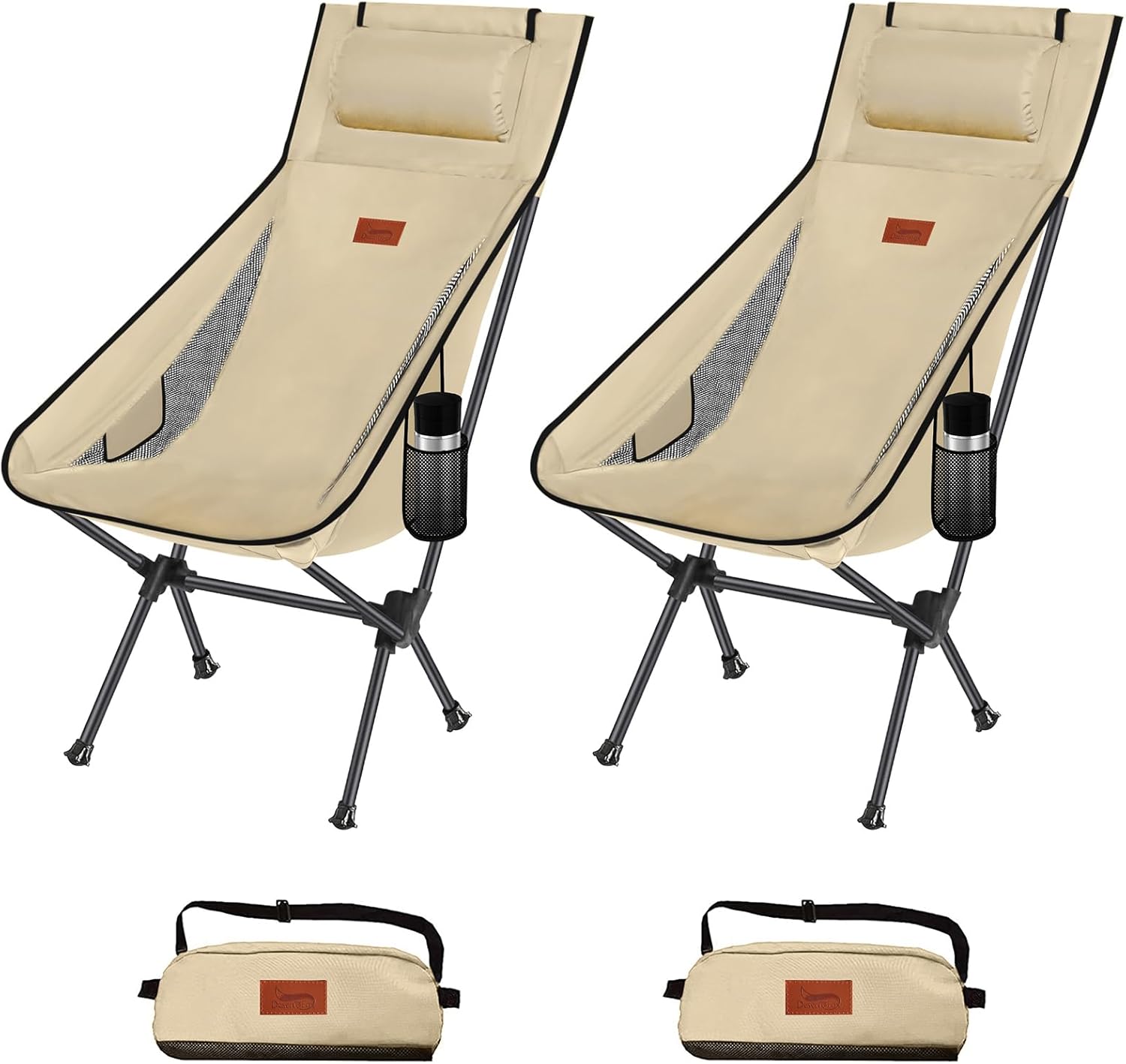 折りたたみ式ハイバックチェア 枕付き カップホルダー付属 耐荷重150kg 超軽量 コンパクト 収納袋付き 2個セット