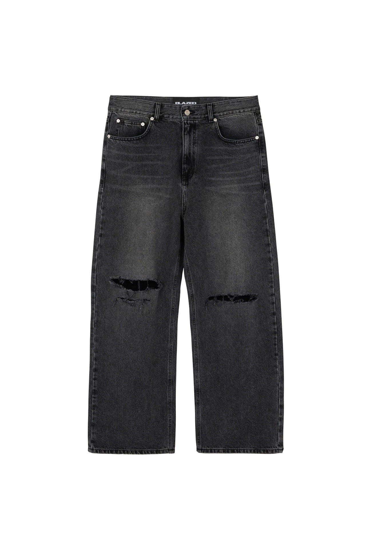 [BLAZED] Distressed Wide Denim Pants-Gray