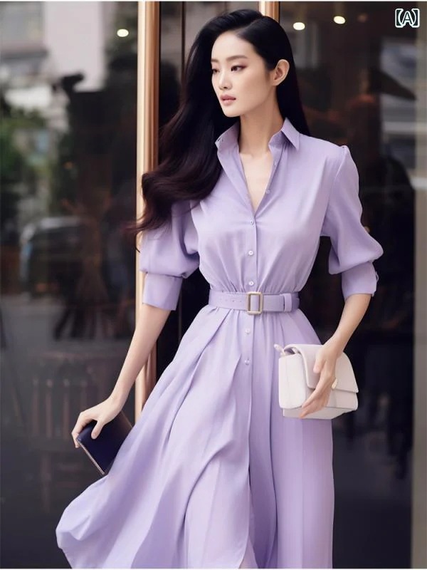 【送料無料】レディース ファッション オシャレ カワイイ 女性用 シンプル 人カワイイ きいサイズ 婦人 紫 シャツ ワンピース フレンチ ロング スカート 夏 6,886円