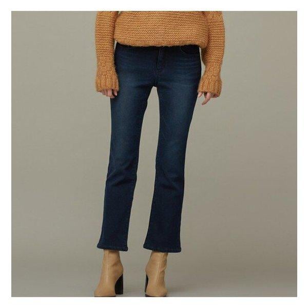 女性ベロアボンディングスパンセミブーツカットデニム_ネイビー