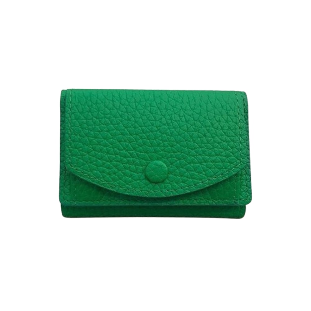 本革 三つ折り 財布 ミニウォレット 緑の財布