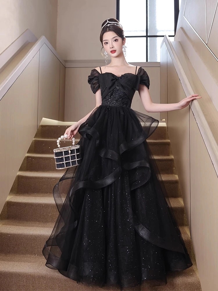 優しい風 黒い花のドレス エレガントなガウンワンピース パーティードレス パーティドレス ドレス ロングドレ パーティードレス 結婚式 二次会 ワンピース 7,866円