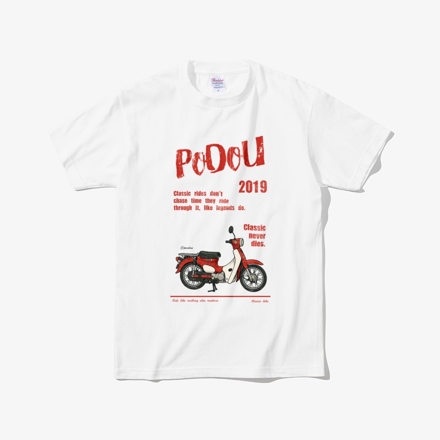 ポドウ クラシックバイク レッドTシャツ ポドウグッズ スーパーカブ オートバイ 2019 韓国