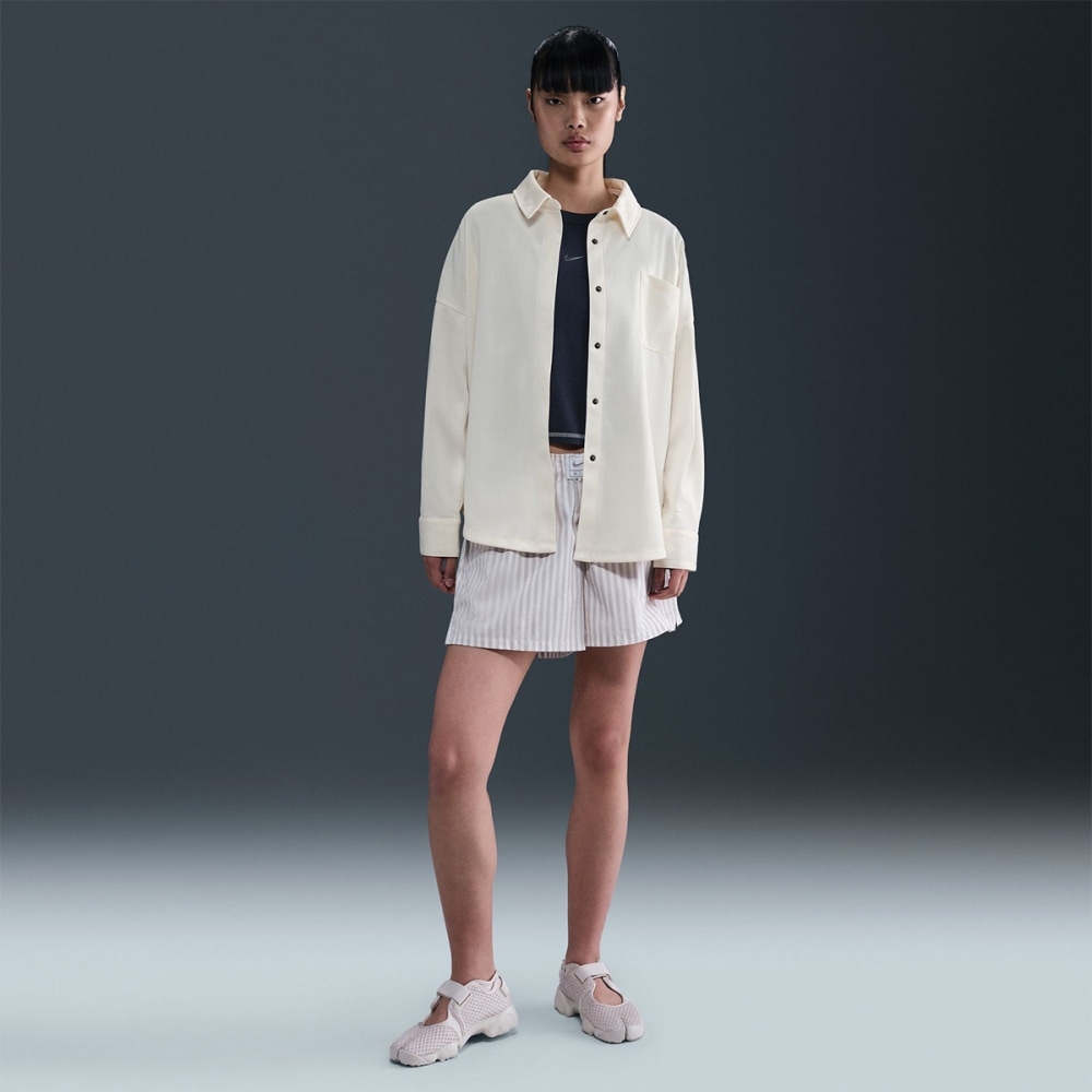 ナイキナイキスポーツウェアレディースオーバーサイズジャカードストライプボタンダウントップ HV1957-110