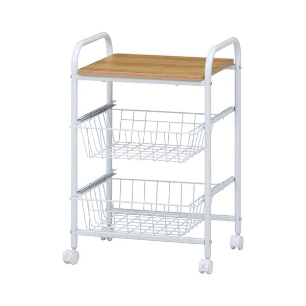 キッチンワゴン/キッチン収納 ホワイト/ナチュラル 幅45cm キャスター付き バスケット付き スチール 組立品
