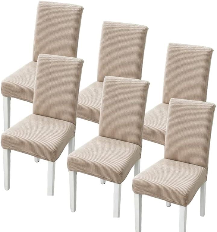 椅子カバー チェアカバー 背もたれあり 伸縮 洗える ノーアイロン 取り外し可能 無地 オフィス 家庭 ホテル レストラン Ｍx６枚(カーキ, Ｍx６枚)