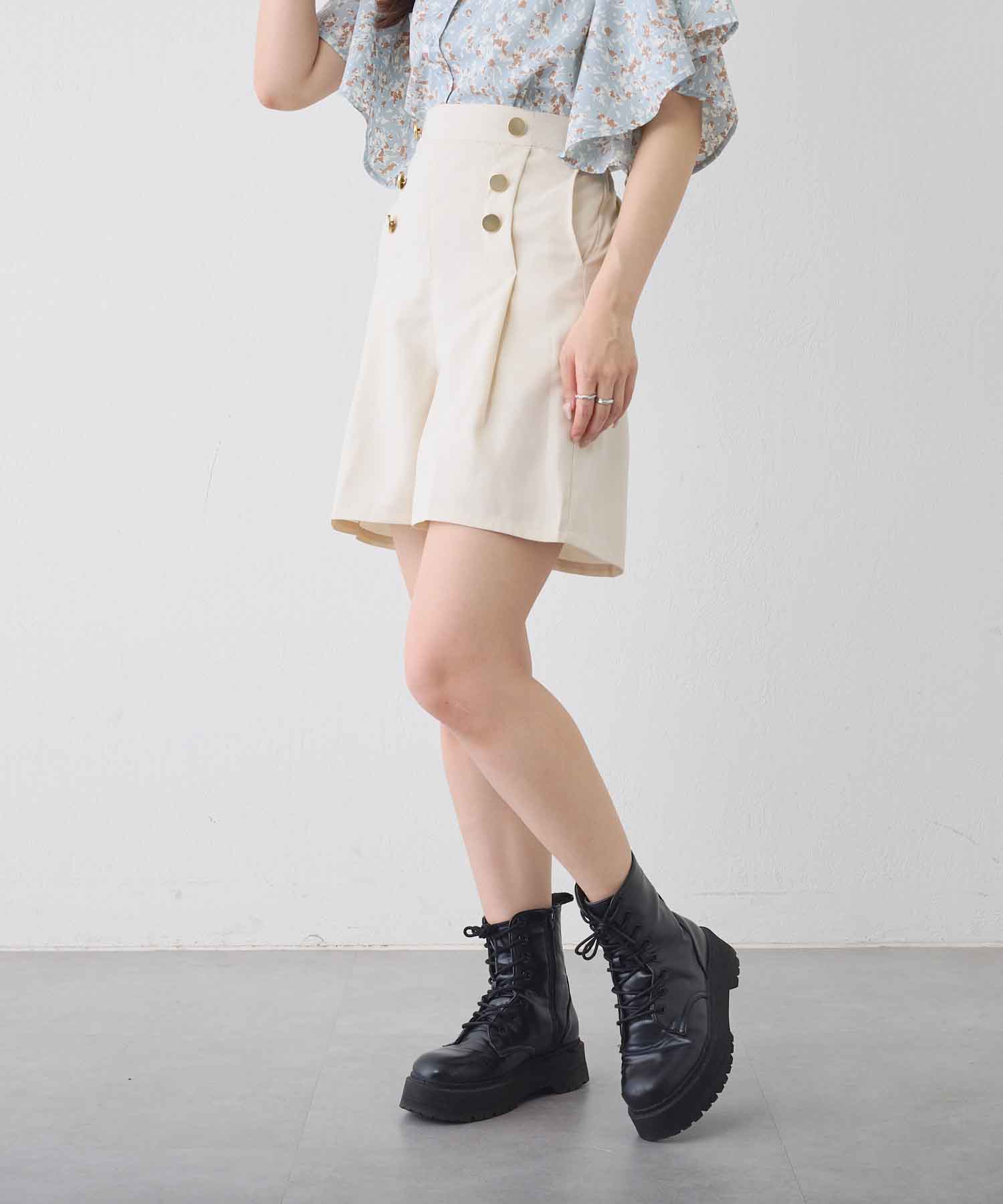 Qoo10 OLIVE des OLIVE 麻調ポリマリーンショートパンツ 無地 シ