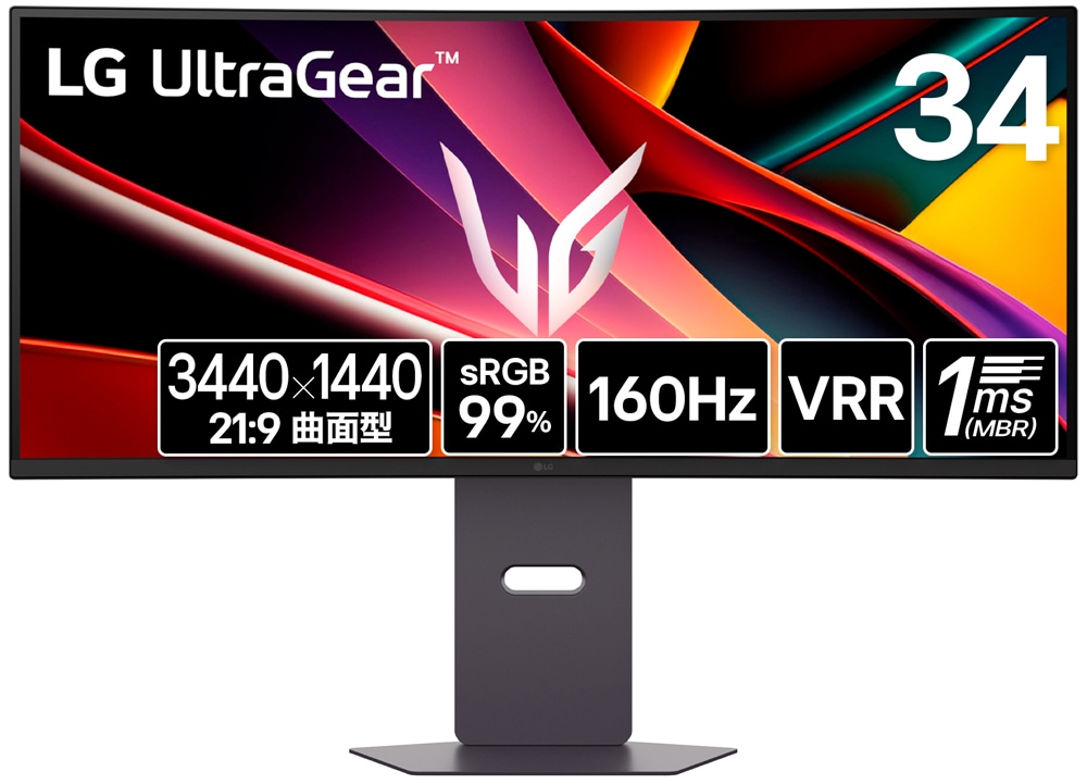 LGエレクトロニクスエルジー ゲーミング液晶ディスプレイ(34型/曲面/VA/UWQHD 3440×1440/160Hz/5ms/HDR10/HDMI/DP1.4/VESA/3年保証・無輝点保証)( 66,000円