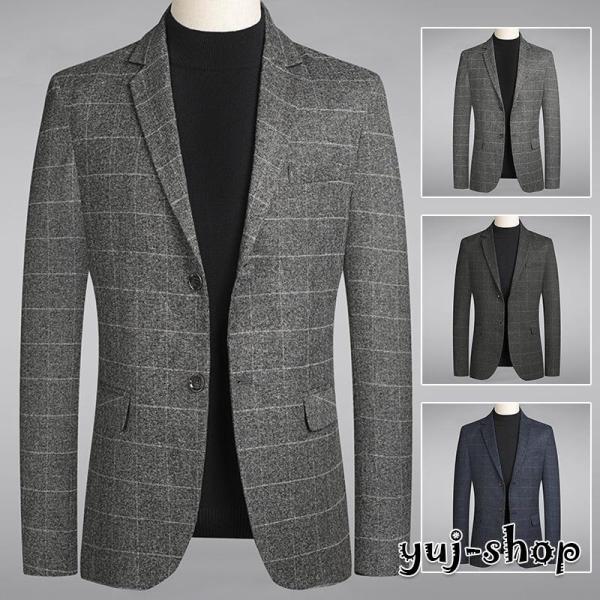 テーラードジャケット メンズ ブレー 切り替え チェック柄 スーツ 長袖ーツ 紳士用 通勤 アウター jacket 細身 春秋 カジュアルスーツ