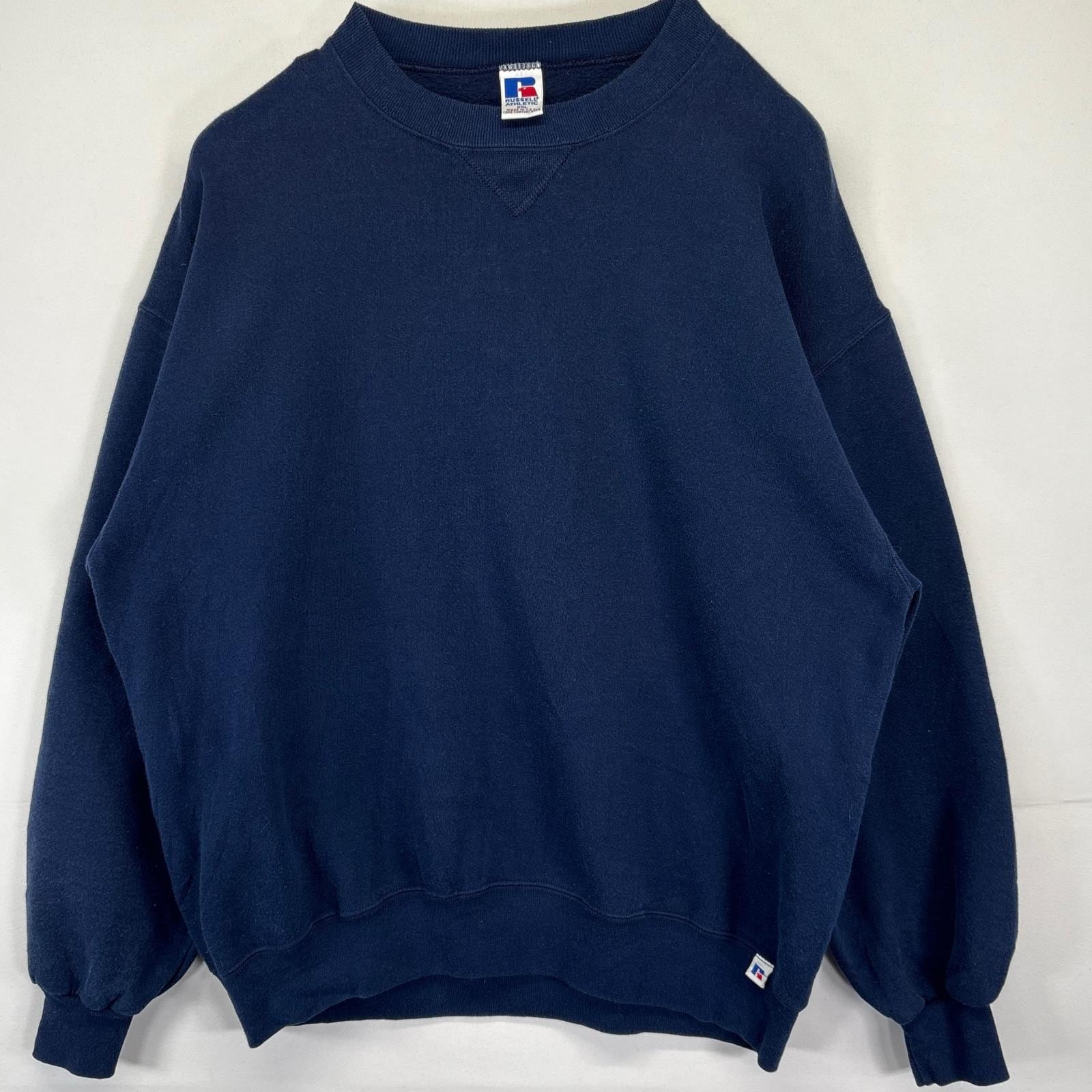 古着 90s/90年代 USA製 スウェット トレーナー 無地 クルーネック 大きいサイズ XXL ネイビー メンズ