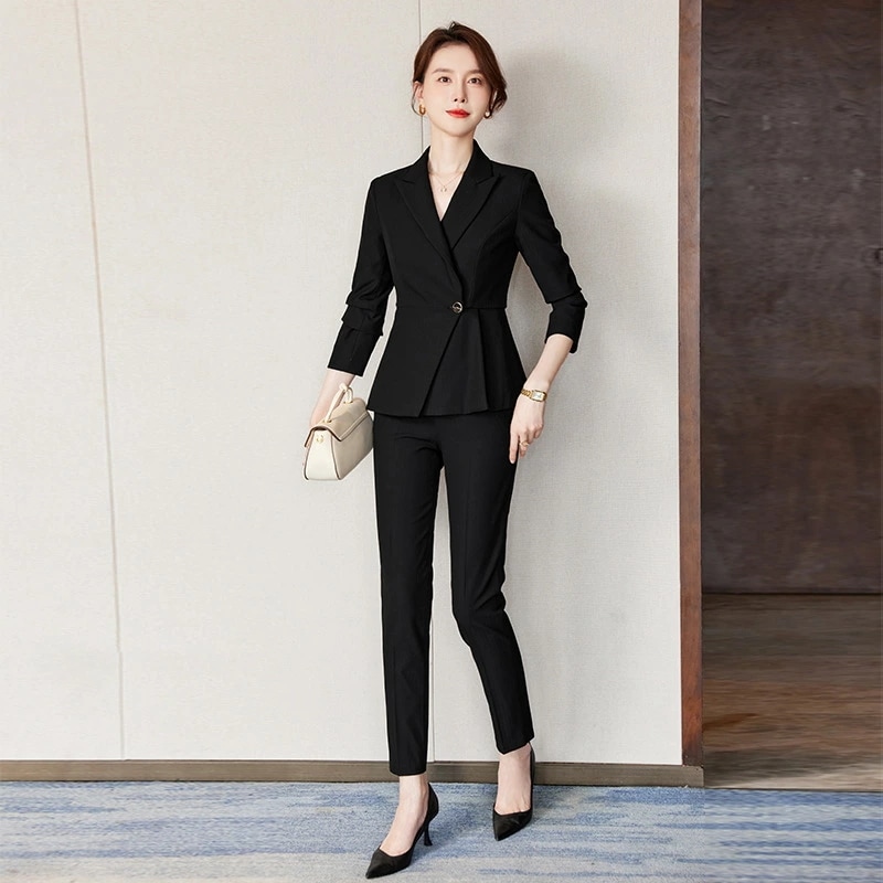 西装セット 女性用 高級 カジュアル ブラック アウター 秋季 おしゃれ 9220