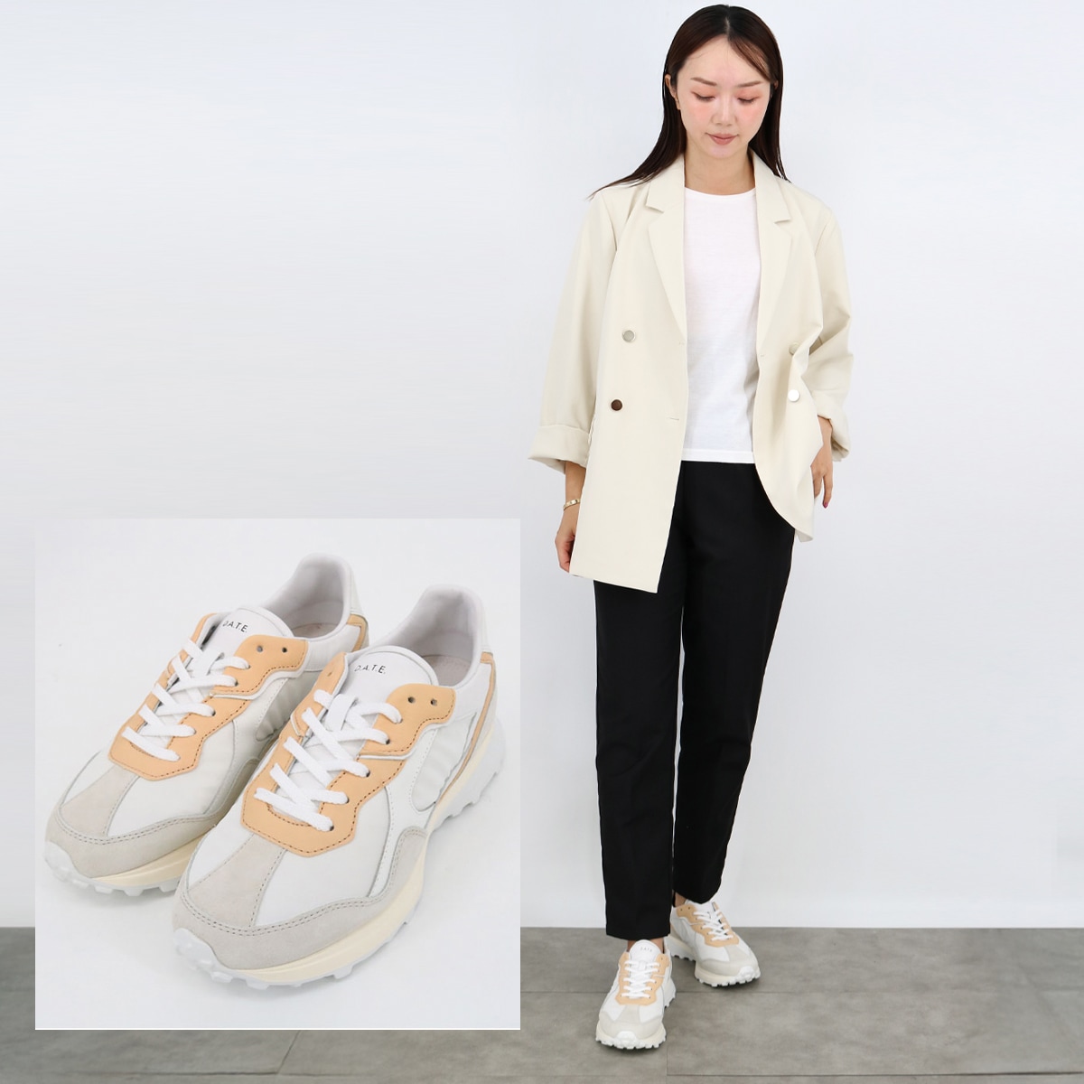 レディース ローカットスニーカー VETTA NYLON WHITE-CUOIO W381-VT-NY-WI