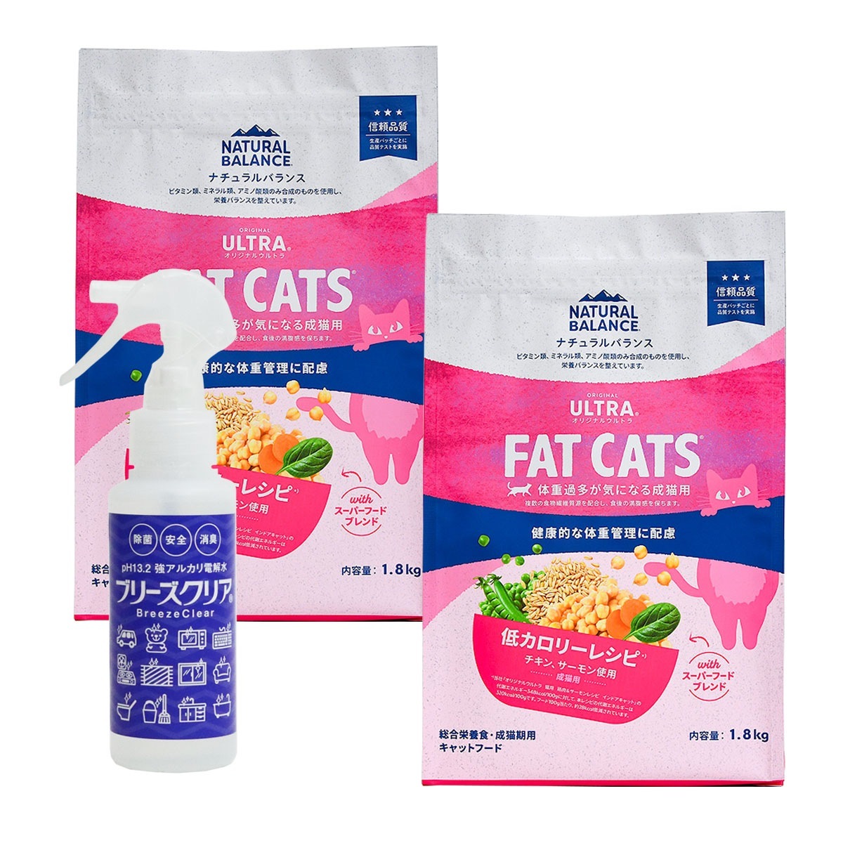 オリジナルウルトラ 猫用 チキン&サーモン 低カロリー 1.8kg×2袋【ph13.2強アルカリ電解水100ml付き】