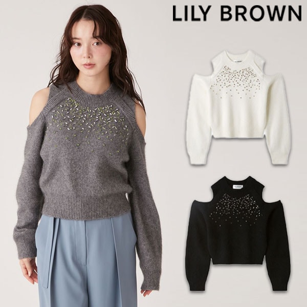 【SALE30%OFF】【即納】リリーブラウン LILY BROWN トップス 24秋冬 [L.B CANDY STOCK]レイヤードビジューニット 長袖 ミドル丈 lwnt245811