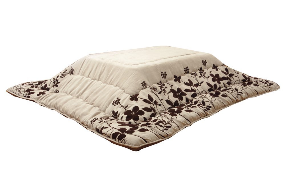 イケヒコ こたつ布団 正方形 シエナ 約205×205cm ベージュ モダン リーフ 厚掛け 日本製 #5173319