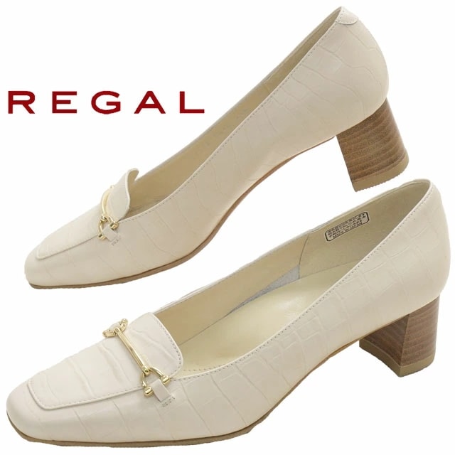 リーガル パンプス レディース ビットローファーパンプス スクエアトゥ 通勤 オフィス メイドインジャパン 本革 日本製 F64Q アイボリー型押し 靴
