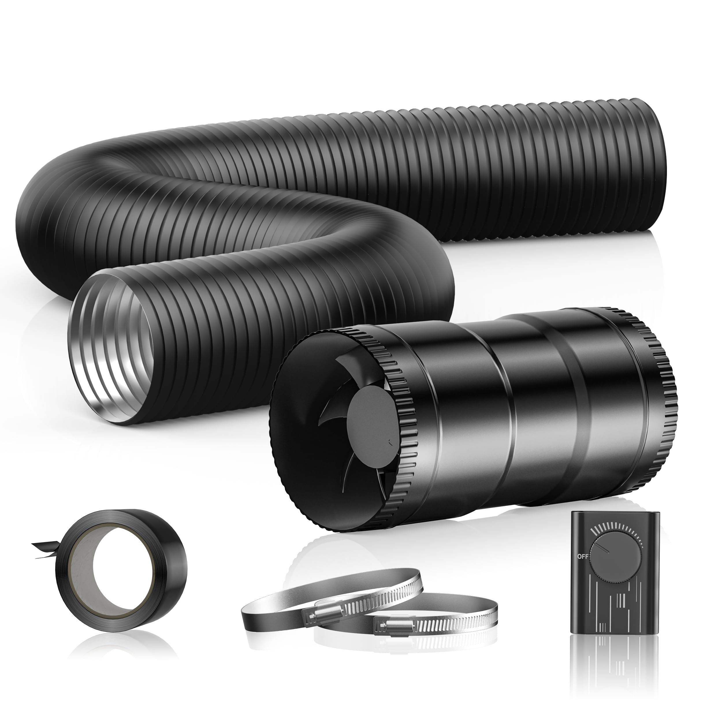 Hon&Guan ダクトファン セット 100mm 中間取付型【インボイス制度登録店】換気扇 パイプファン 排気 強力 省エネ 静音 ダクト用/窓用/卓上用/塗装ブース用/家焼肉 丸形タイプ 産業用換