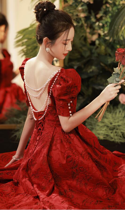 【人気商品超目玉】Aラインドレス 韓国風 プリンセスライン 結婚式ドレス 宴会ドレス ロングドレス 花嫁の介添え人 高級感 パーティードレス 半袖 スレンダー 洋服 ロング丈ワンピース 忘年会 ステ