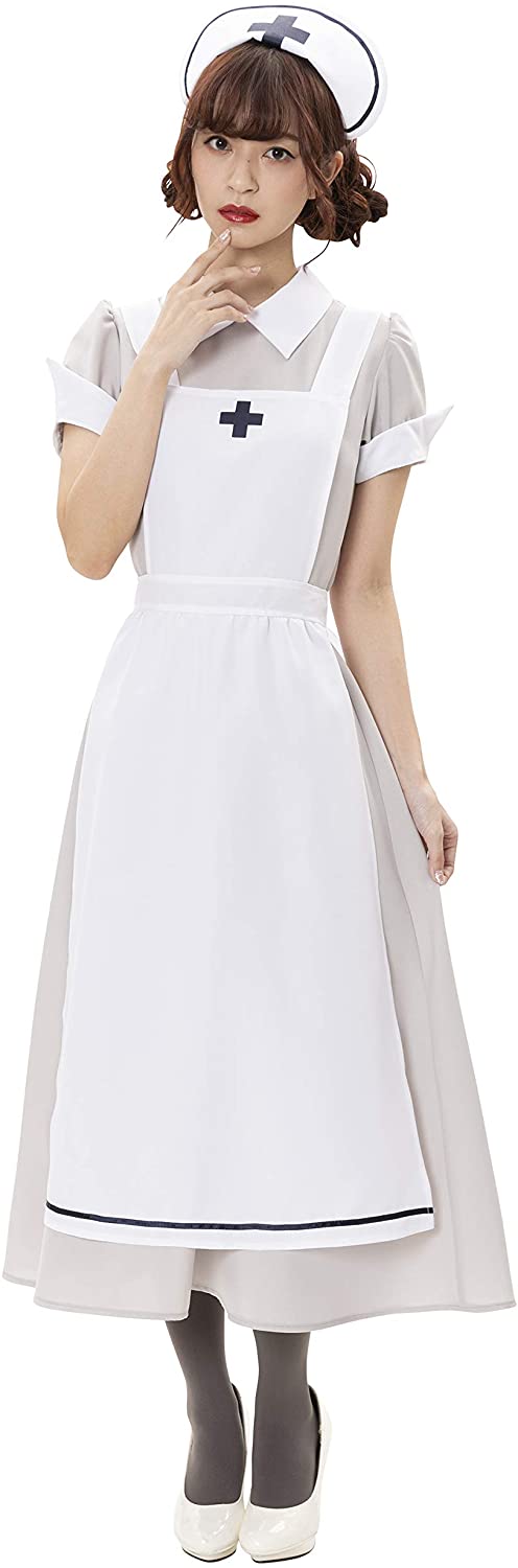 クラシックロング コスプレ クラシックロングナース レディース 白 グレー