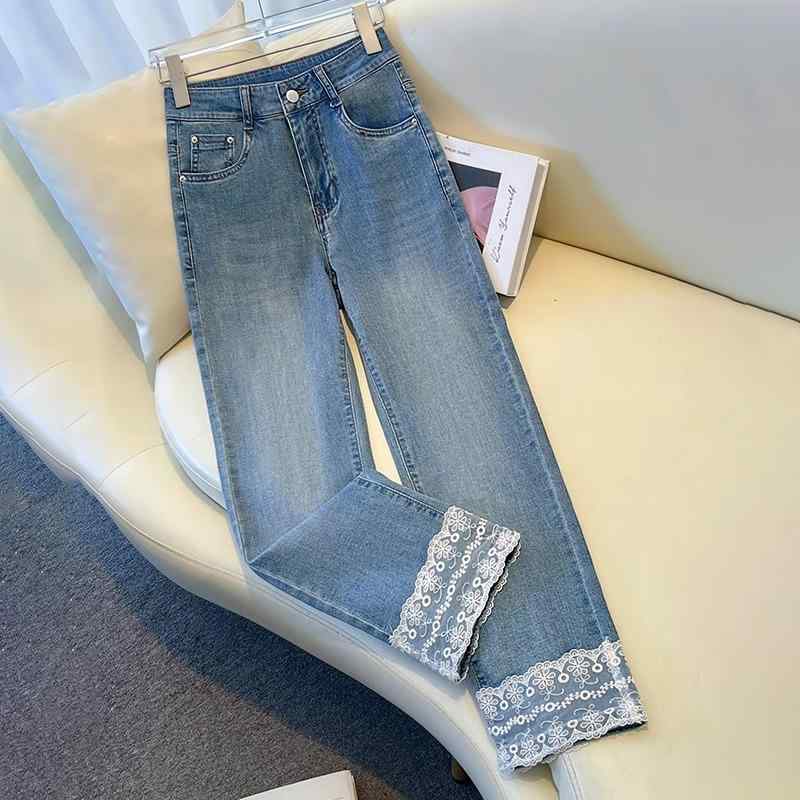 レディース ファッション カジュアル おしゃれ レース シガレット パイプ ジーンズ 春夏 レトロ 小さめ 九分丈 ナロー ストレート パンツ 5,349円