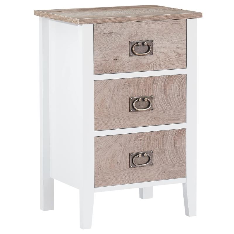 VECELO サイドテーブル ナイトテーブル ナチュラル+ホワイト 幅40×奥行30×高さ60cm ベッドサイド ソファサイド ソファ横 3つ引き出し付き リビングルーム/寝室