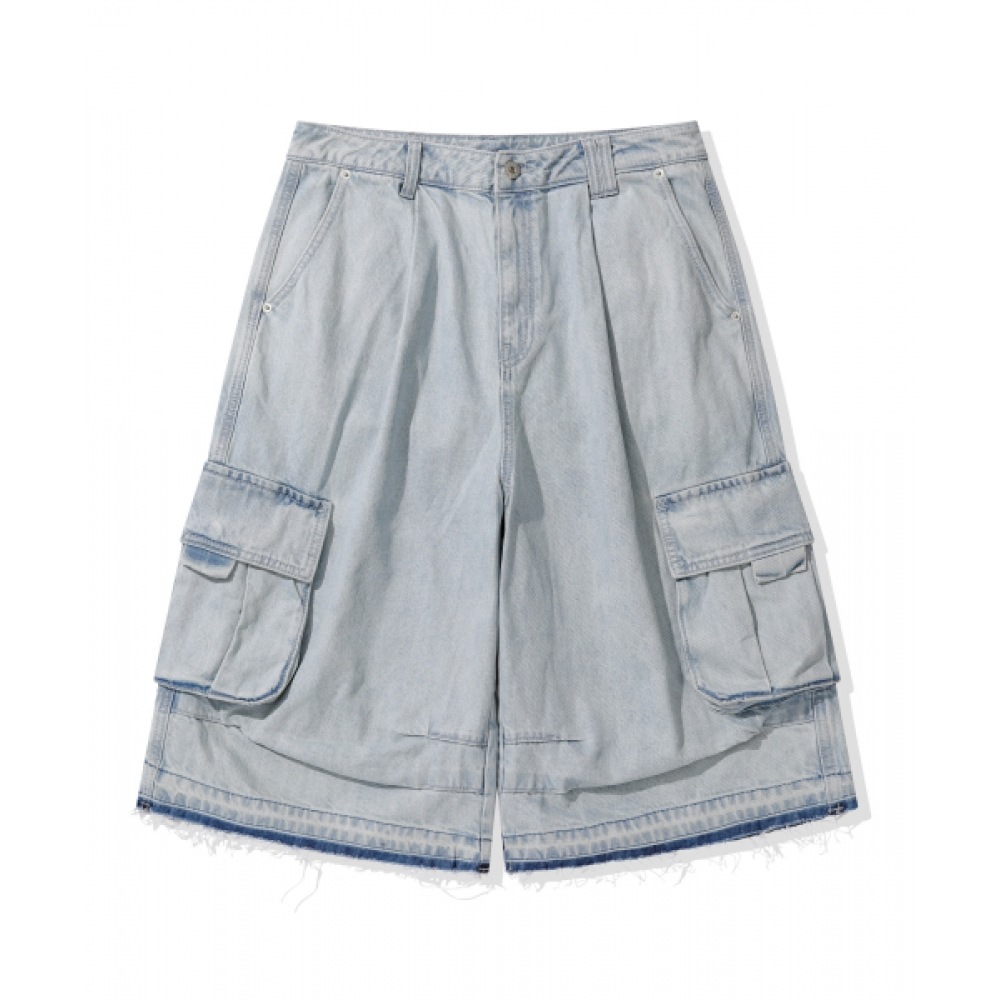CODEGRAPHY 8分バミューダカゴデニムショーツ_ウォッシュドブルー
