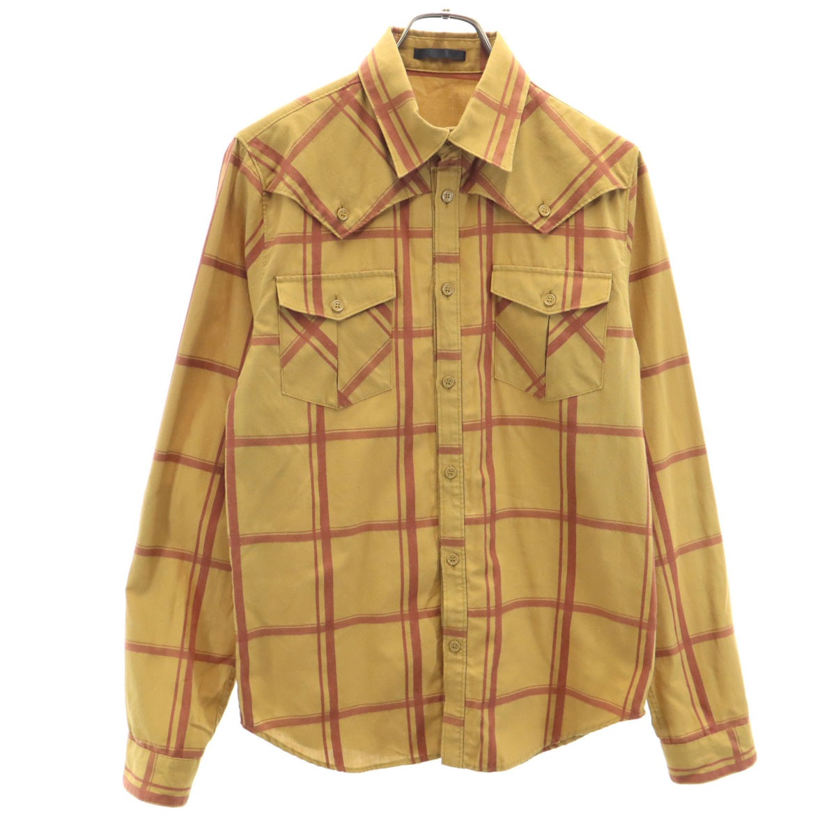 チェック柄 長袖 ウエスタンシャツ 3 キャメル メンズ 古着 4,896円