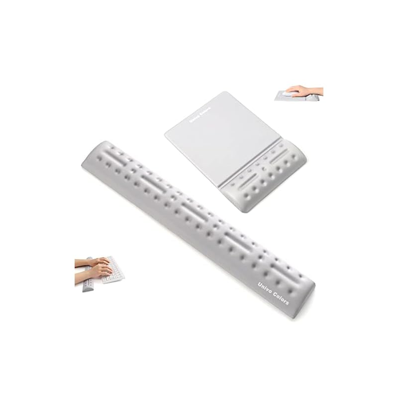 UnivoColors リストレスト一体型マウスパッド(M)＋タインピング用マッサージクッション２点セット 人間工学デザイン マッサージホール付き 手首置き 疲労低減 柔らかい素材 ストレス解放 通気