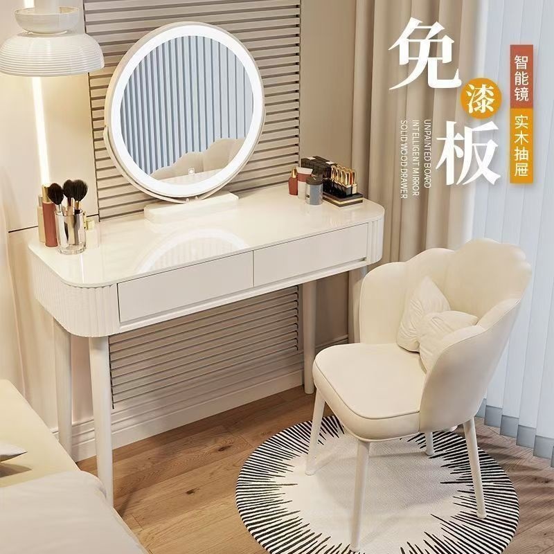 クリームスタイルのドレッシングテーブルベッドルームモダンなシンプルな小さなアパートメイクテーブルベッドサイドストレージキャビネットデスクミラー統合