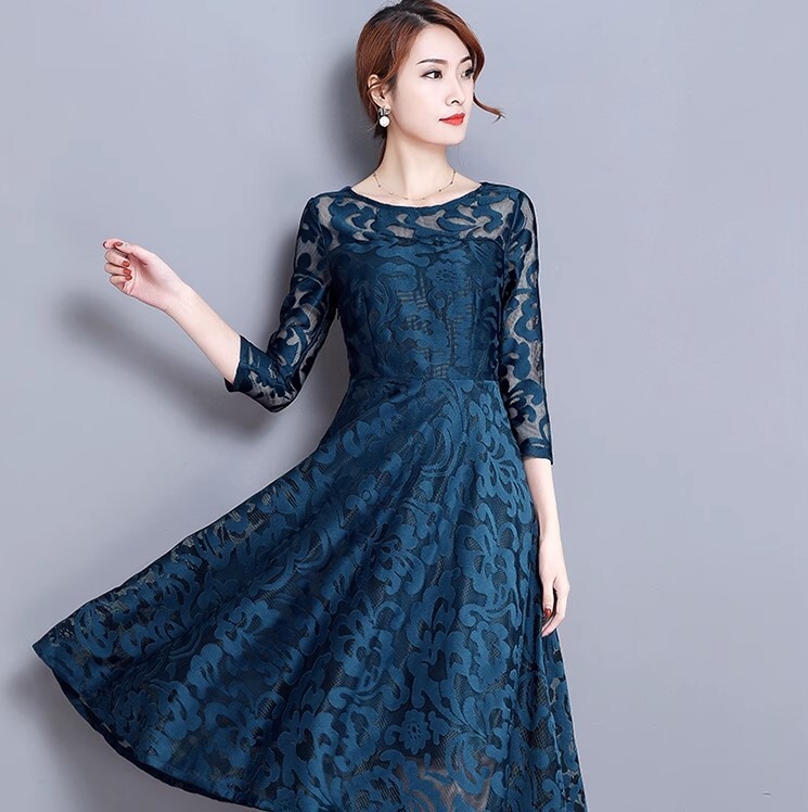 プラスサイズ ワンピース ミッドレングス ワンピドレス ひざ丈 7分袖 レース かわいい 大人可愛い きれいめ カジュアル 大人 上品 おしゃれ お洒落 かっこいい 大人女子 ラブリー キュート