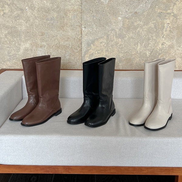ミドルブーツ 履き口 ゆったり レディース 黒 茶 アイボリー