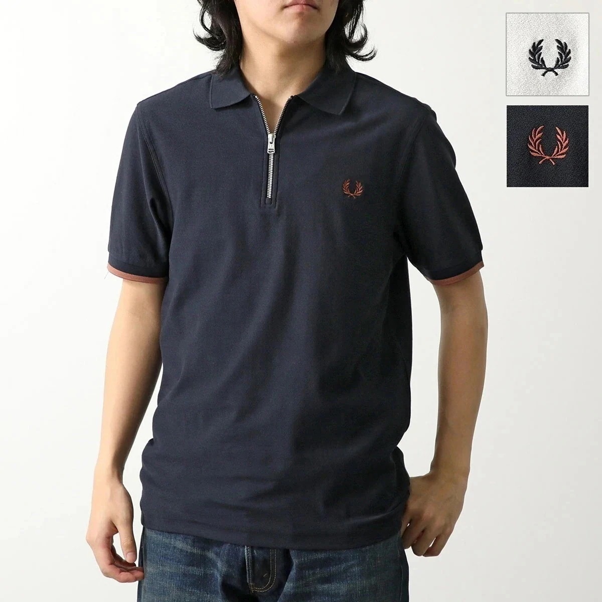 FRED PERRY フレッドペリー ポロシャツ CREPE PIQUE ZIP NECK SHIRT M9886 メンズ 半袖 ハーフジップ コットン ロゴ ローレルリース刺繍 カラー2色