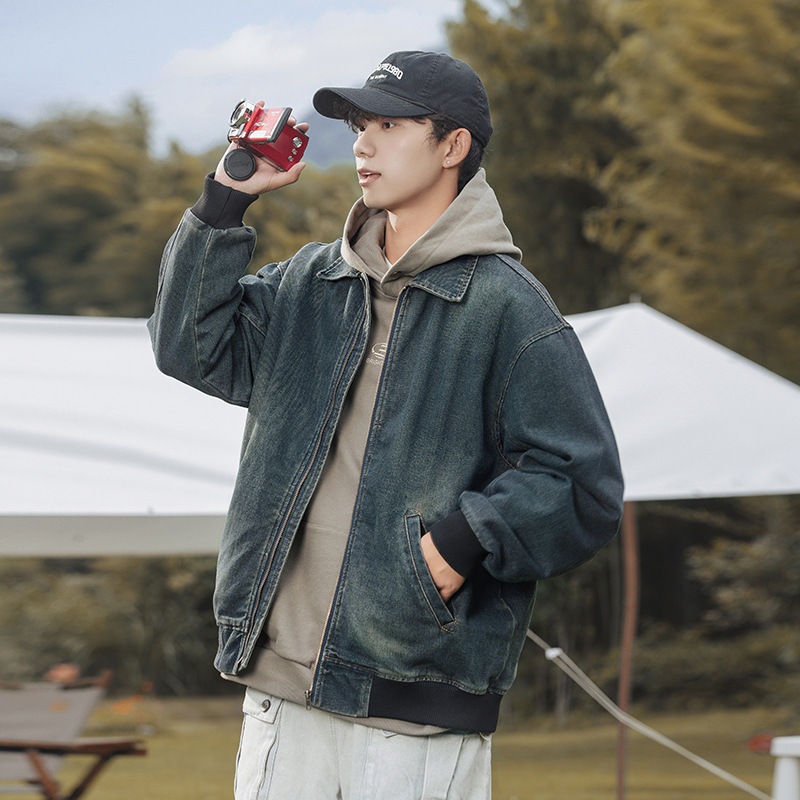 水洗いして古いカウボーイコートを作る男女秋冬日系工装ゆるい襟付きカーディガンジャケット デニムジャケット30%制限 5,421円