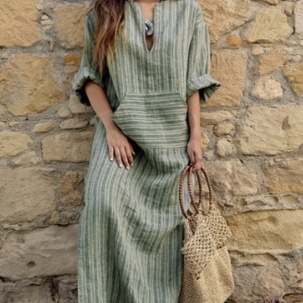 レディース ワンピース ロングワンピース 5分袖 ラウンドネック マフポケット ロング丈 かわいい 大人可愛い きれいめ シンプル カジュアル 上品 おしゃれ かっこいい レトロ こなれ感