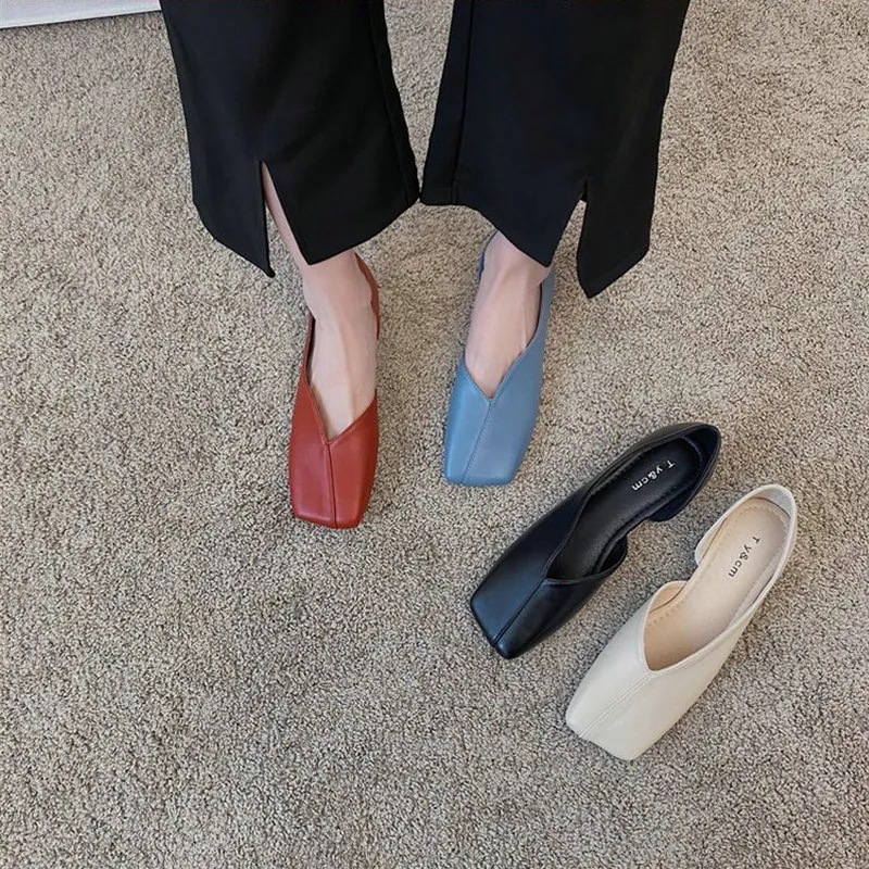 4 大人気 上品 パンプス スクエアトゥ フラットシューズ レディース シューズ 美脚 柔らか お洒