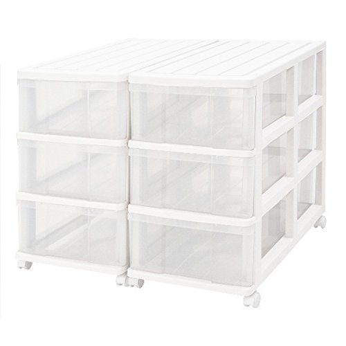 押入れ 収納ケース チェスト 浅型 引き出し 3段 2個組 ホワイト／クリア 日本製 MJ-C3-2WHC