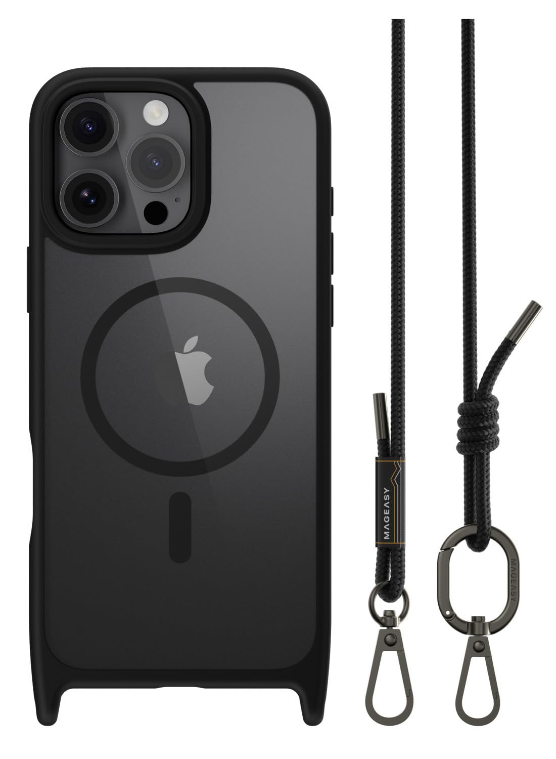 【MagEasy】 iPhone 16 Pro Max 対応 ケース ショルダー ストラップ 付き クリア MagSafe 対応 耐衝撃 MIL