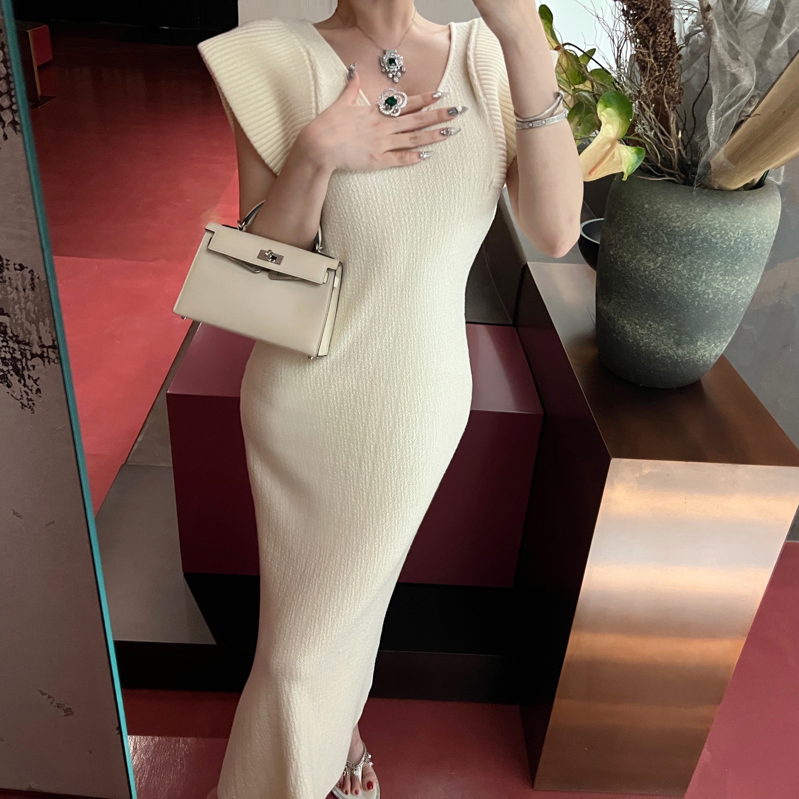 Vネックニットワンピース ノースリーブワンピース ニットワンピース ワンピース ドレス ニット ハーフスリーブ レディース サマードレス a4335 5,621円