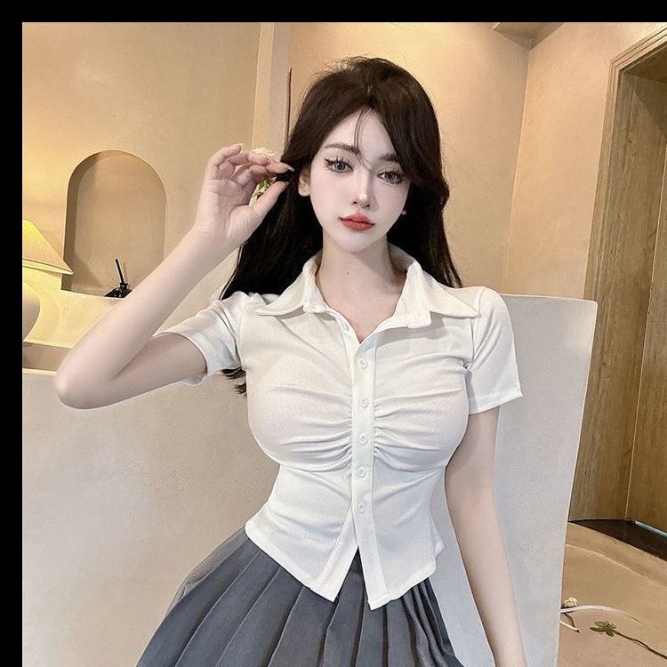 【1つ買うと10つ無料】タイトなシャツウエストシャツjkユニフォーム女性スリムスリムショートシャツプリーツスカート